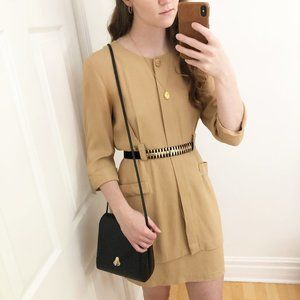 Stunning Vintage Camel Tan Layered Button Up Dress